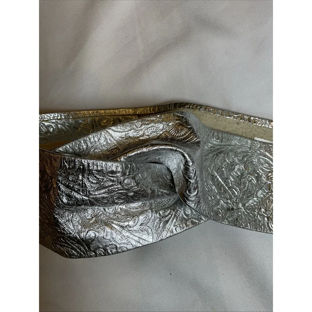 Nina Arjani Leatherlock Metallic Silver Leather Belt Crossover Statement Belt